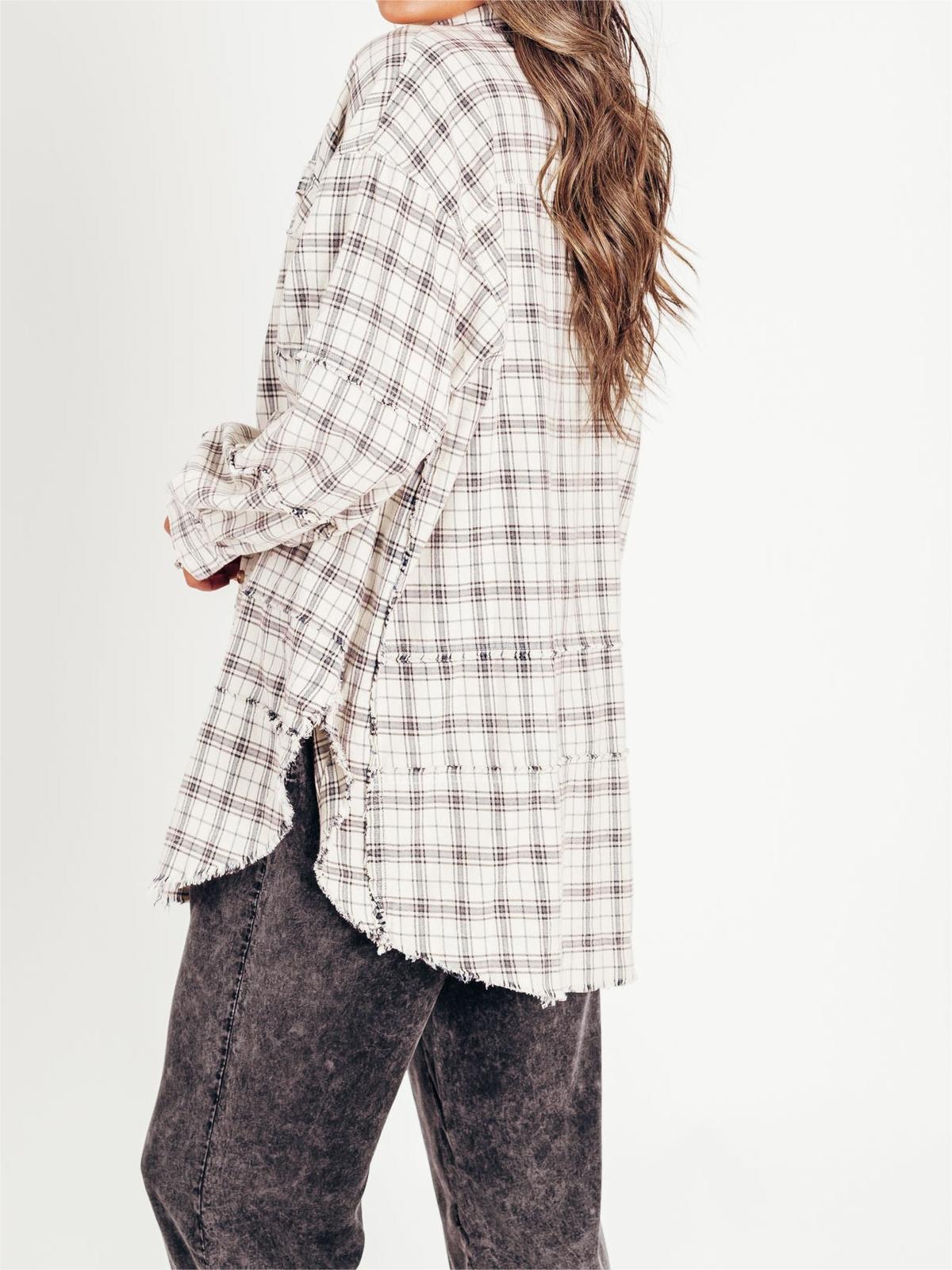 ⏰Early Autumn Sales 50% OFF🍂Women's Mineral Washed Button Down Plaid Shirt With Pockets