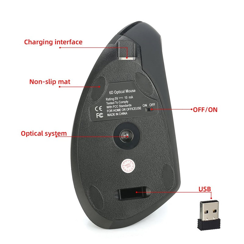 🖱️✨Kabellose, über USB wiederaufladbare, ergonomische vertikale optische Maus