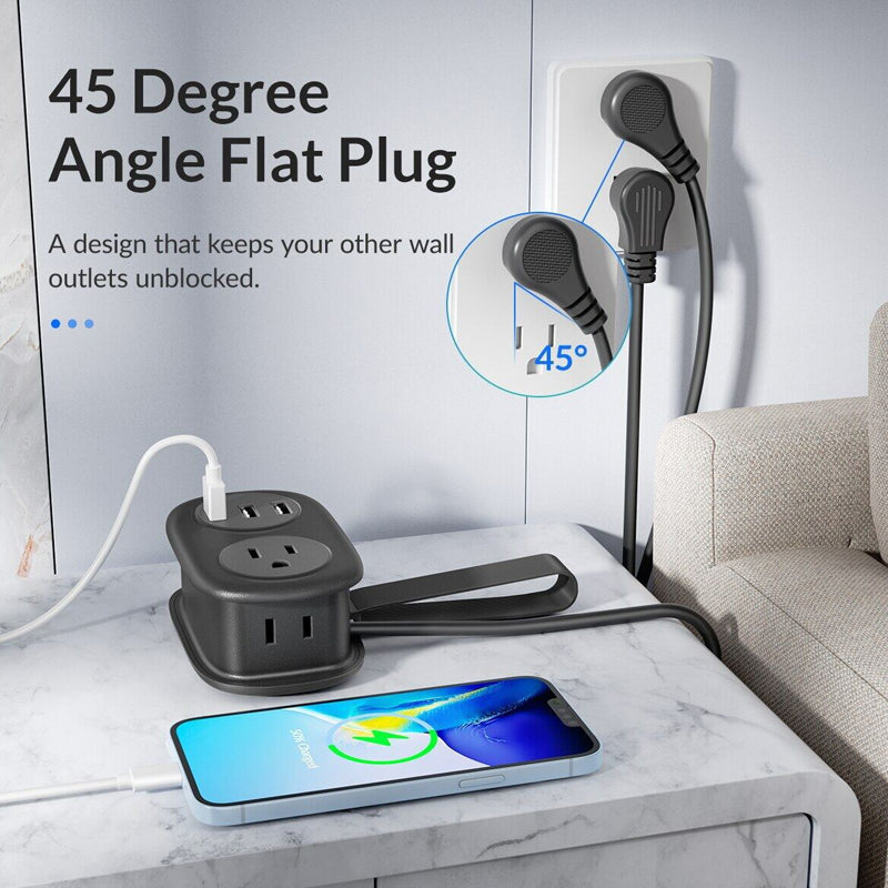 4FT Travel Power Strip with USB C Ports