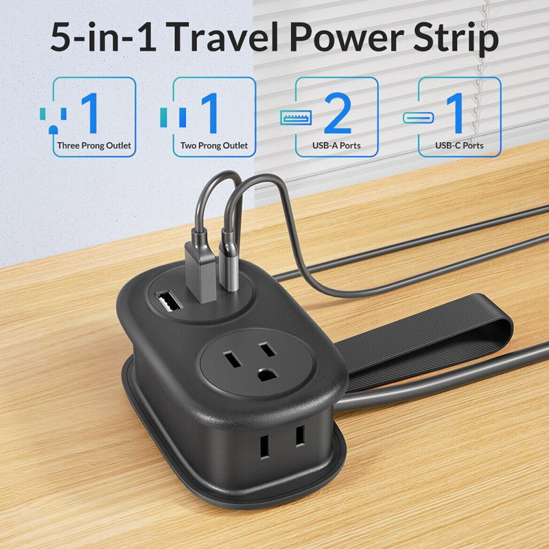 4FT Travel Power Strip with USB C Ports