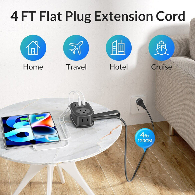 4FT Travel Power Strip with USB C Ports