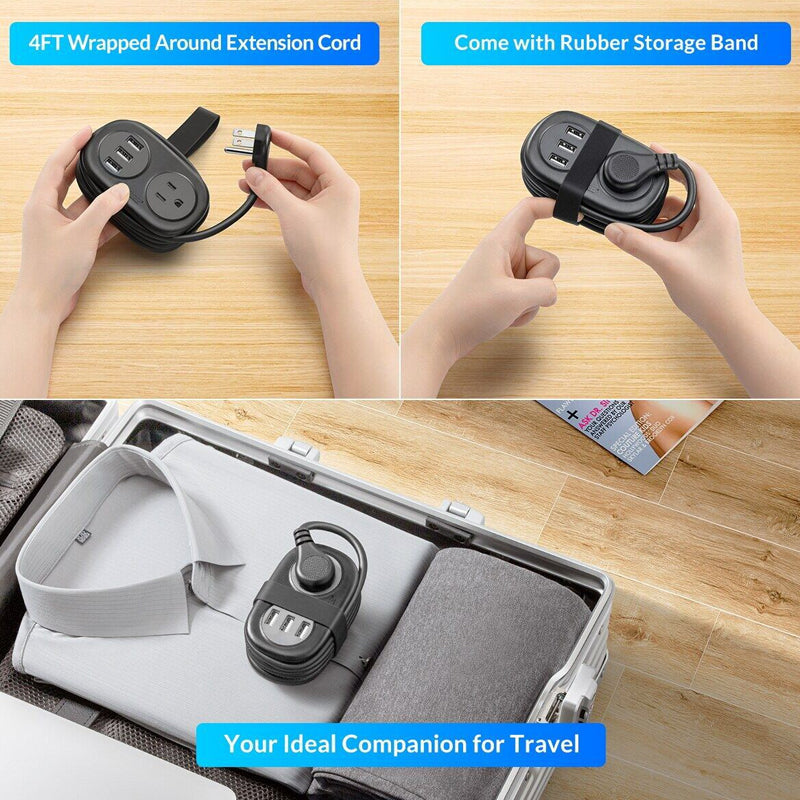 4FT Travel Power Strip with USB C Ports