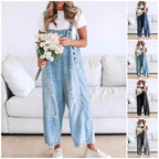 💃Limited time sale 50% OFF💓Women's Cute Casual Button Jumpsuit Ripped Denim Overalls