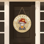 ⏰Interchangeable Welcome Sign with Highland Cow Featuring Seasonal Magnet, Detachable Hats, Accessories