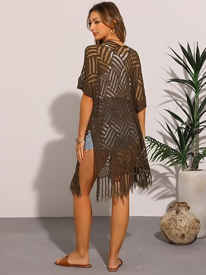 😍Women’s Oversized Knit Cardigan – Lightweight Crochet Tassel Kimono for Spring &amp; Summer 🌸