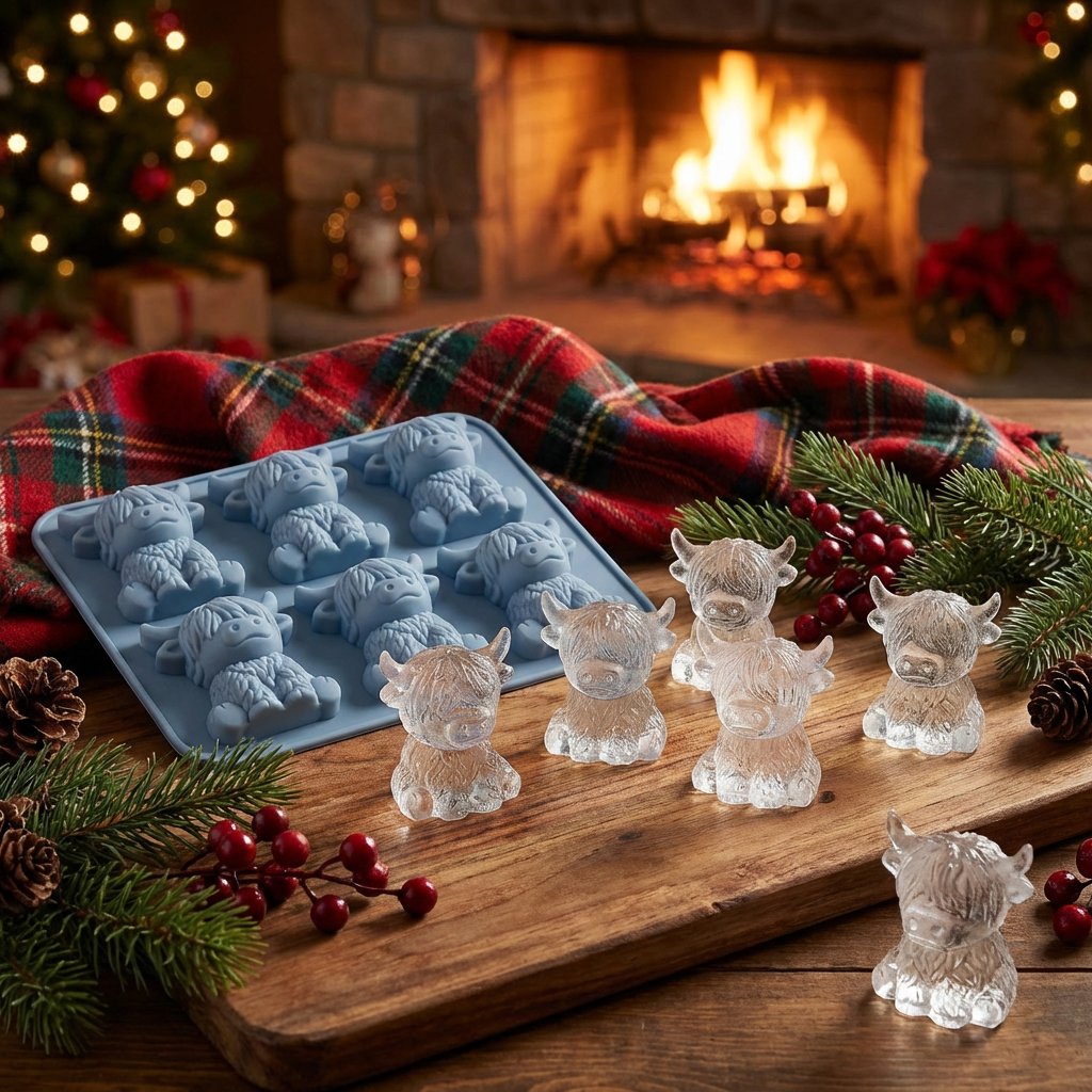 🐮 Mini Highland Cow isterningform – Sød 3D-is til drinks, fester &amp;  Gaver