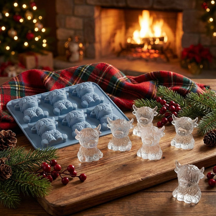 🐮 Mini Highland Cow isterningform – Sød 3D-is til drinks, fester &amp;  Gaver