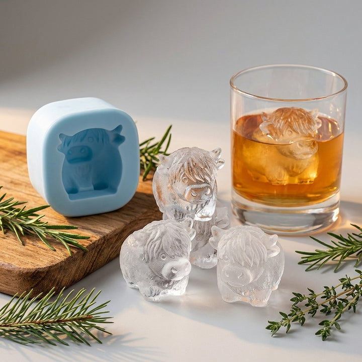 🐮 Mini Highland Cow isterningform – Sød 3D-is til drinks, fester &amp;  Gaver