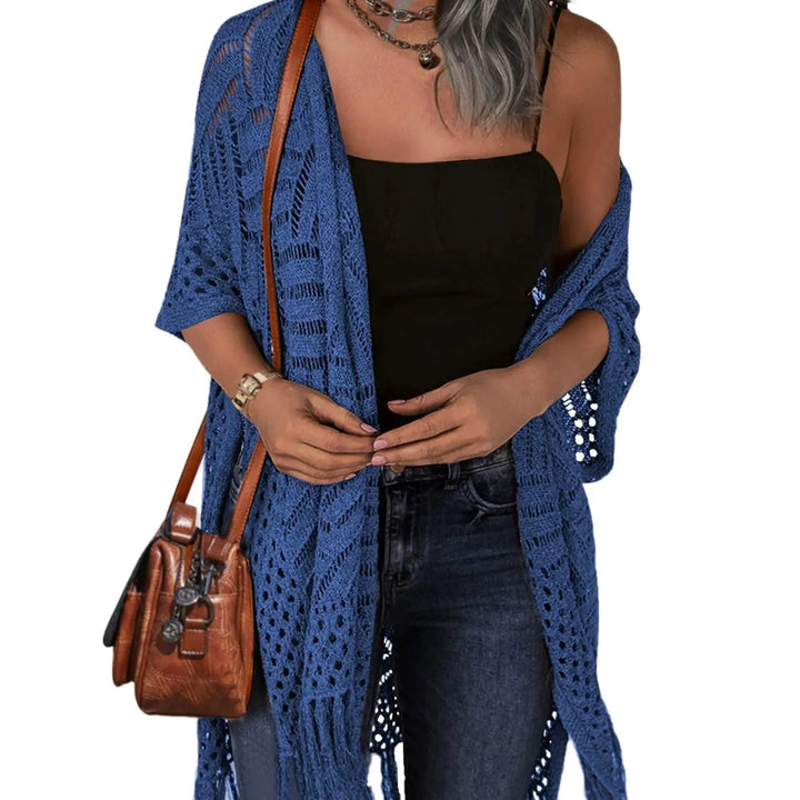 😍Women’s Oversized Knit Cardigan – Lightweight Crochet Tassel Kimono for Spring &amp; Summer 🌸