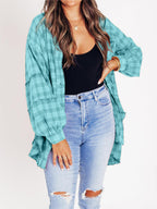 ⏰Early Autumn Sales 50% OFF🍂Women's Mineral Washed Button Down Plaid Shirt With Pockets