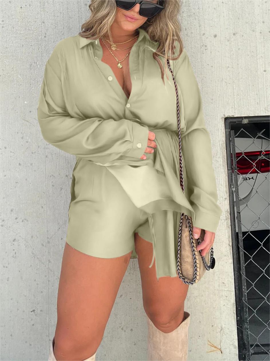 🔥Women's Solid Color Long Sleeve Shirt Dress