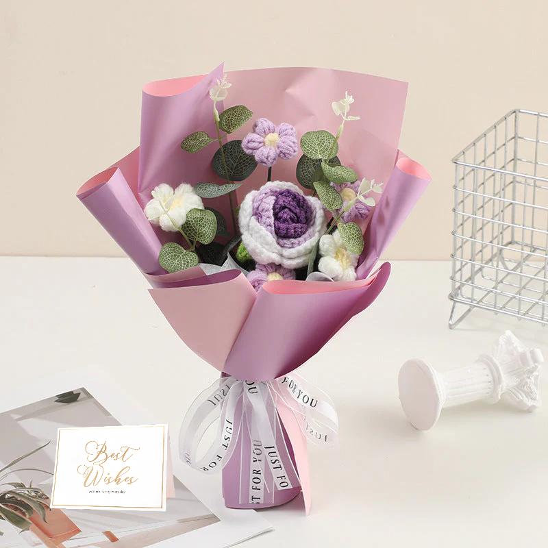 🌷 50 % RABATT NÅ! 💕 Håndlaget delikat heklet blomsterbukett – Morsdagsspesial – Livaktig design, slitesterk &amp;  Perfekt gave til mamma 🎁