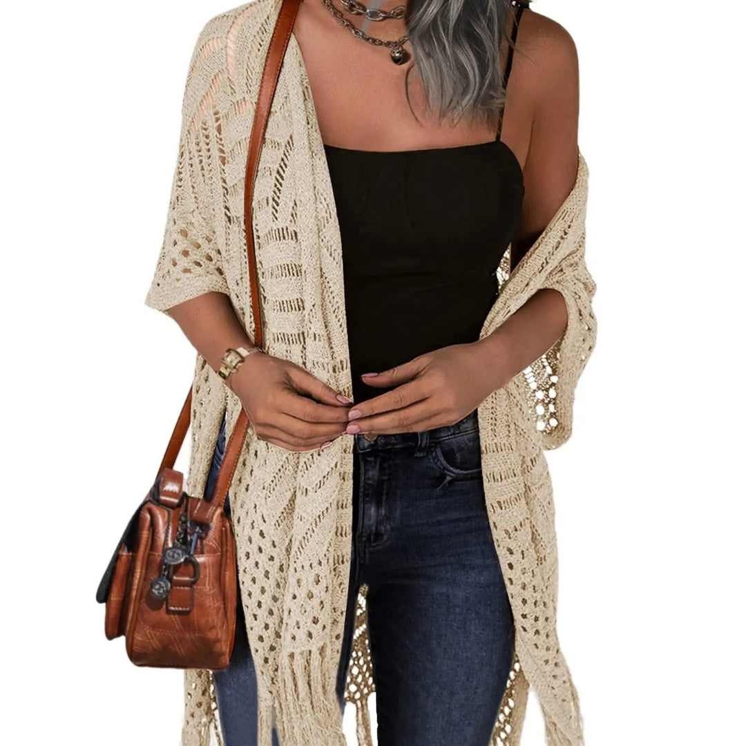 😍Women’s Oversized Knit Cardigan – Lightweight Crochet Tassel Kimono for Spring &amp; Summer 🌸