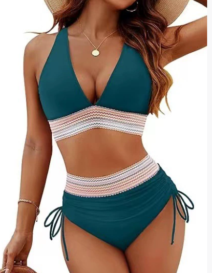 👙2026 Ny typ 49% RABATT💥👙Högmidjade bikiniset med magkontroll och färgblock