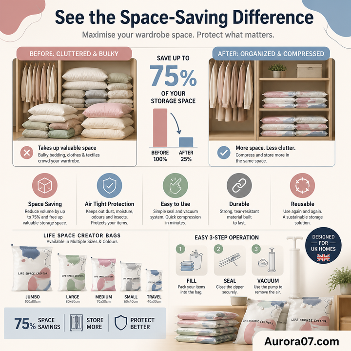 🧳No‑Pump Vacuum Storage Bags – Press &amp; seal, no pump needed. Saves 80% space, keeps clothes dry &amp; dust‑free. Perfect for bulky bedding &amp; off‑season gear. 🛏️🗄️