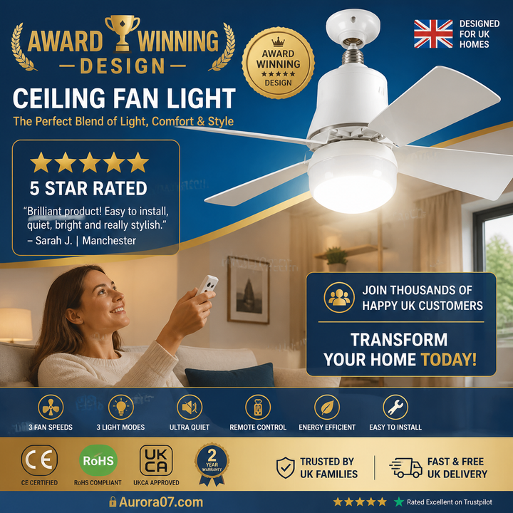 🏆LAST DAY SALE 49% OFF🔥SmartBreez™ 40W LED Ceiling Fan Light – 20.5” Ultra-Quiet with Remote 🎯 | E27 + FREE B22 Adapter 🔌 | For Bedroom 😴, Kitchen 👩‍🍳 &amp; Garage 🛠️ – UK Ready! 🇬🇧