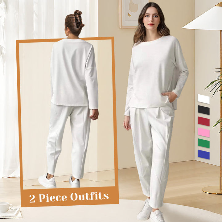 Round-Neck Long-Sleeved Top ＆ Pants 2-Piece Set | Wrinkle-Free &amp; Breathable |