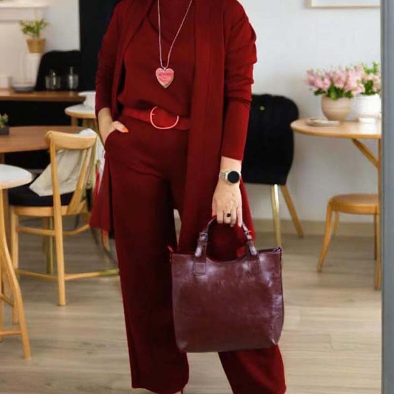 💜 LAST DAY PROMOTION 50%OFF 💜Elegant 3-piece set including long cardigan, top and pants💞