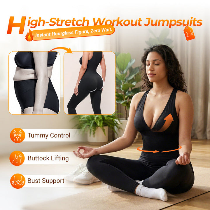 Jumpsuit met hoge stretch en V-hals
