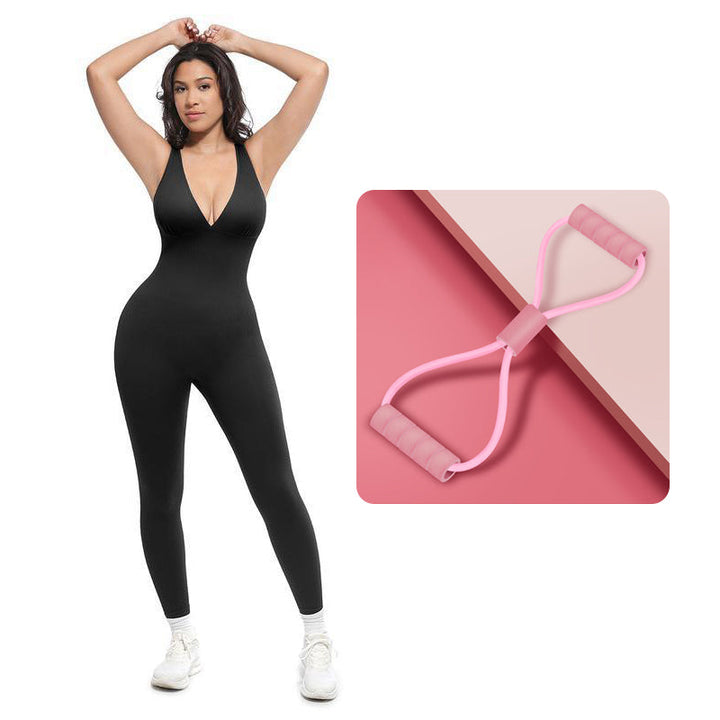 Jumpsuit met hoge stretch en V-hals