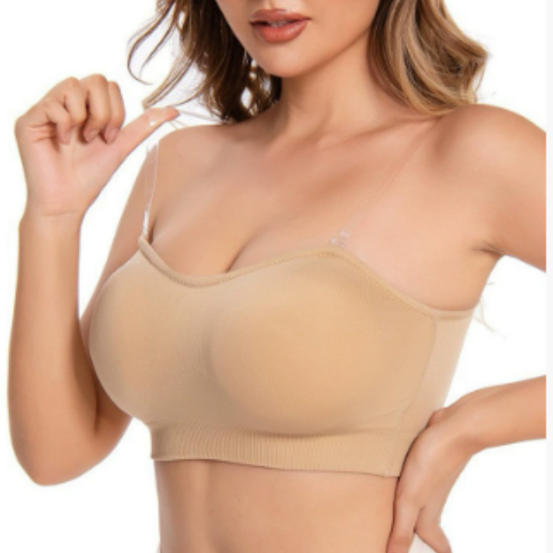 LAST DAY - BUY 1 GET 1 FREE💞Womens Strapless Bras Push Up Bandeau Bra Non Slip Wireless Supportive Padded Bras Seamless Comfortable Tube Jelly Bra