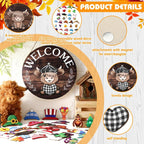 ⏰Interchangeable Welcome Sign with Highland Cow Featuring Seasonal Magnet, Detachable Hats, Accessories