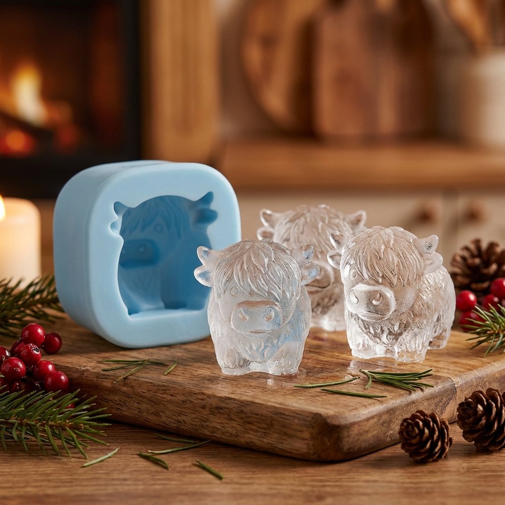 🐮 Mini Highland Cow isterningform – Sød 3D-is til drinks, fester &amp;  Gaver