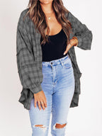 ⏰Early Autumn Sales 50% OFF🍂Women's Mineral Washed Button Down Plaid Shirt With Pockets