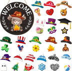 ⏰Interchangeable Welcome Sign with Highland Cow Featuring Seasonal Magnet, Detachable Hats, Accessories