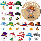 ⏰Interchangeable Welcome Sign with Highland Cow Featuring Seasonal Magnet, Detachable Hats, Accessories