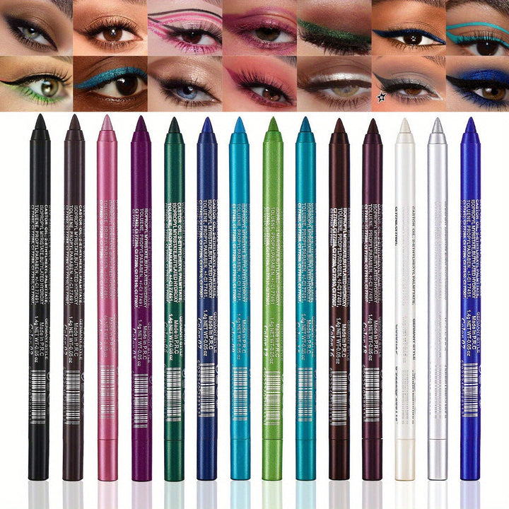 💧14-Pack Waterproof Colored Gel Eyeliner Pencil – Metallic &amp; Shimmer Finishes, Smudge-Proof（Pencil sharpener color is random）