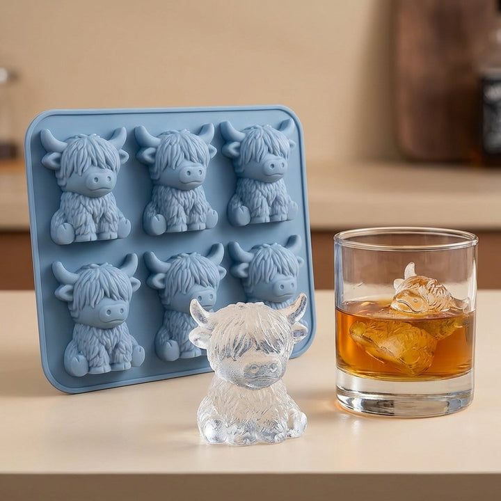 🐮 Mini Highland Cow isterningform – Sød 3D-is til drinks, fester &amp;  Gaver