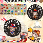 ⏰Interchangeable Welcome Sign with Highland Cow Featuring Seasonal Magnet, Detachable Hats, Accessories