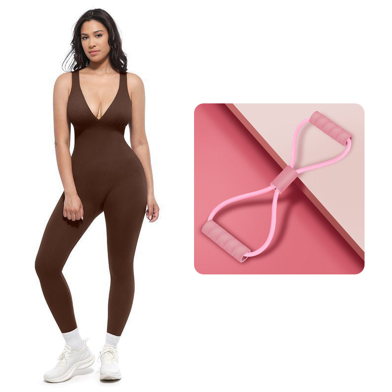 Jumpsuit met hoge stretch en V-hals