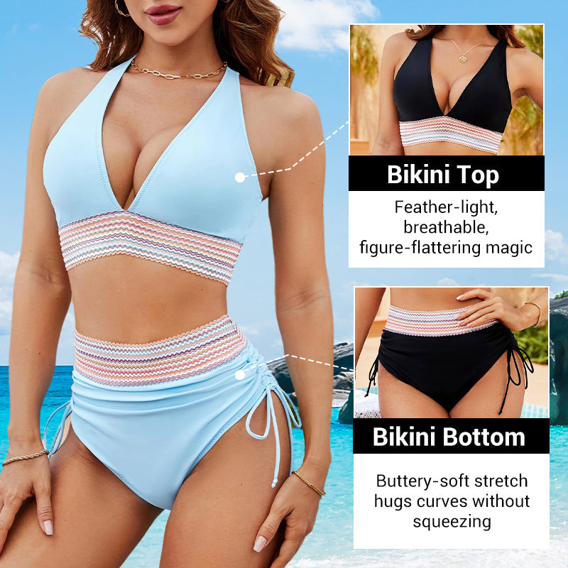 👙2026 Ny typ 49% RABATT💥👙Högmidjade bikiniset med magkontroll och färgblock