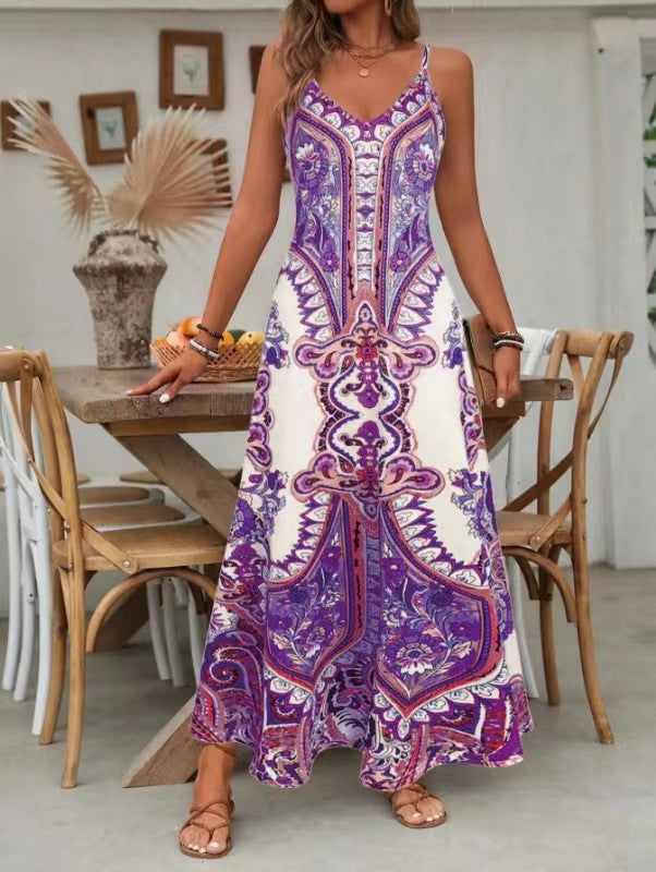 💥SALDI ULTIMO GIORNO - SCONTO DEL 60%🎁Abito lungo da donna senza maniche con scollo a V e stampa retrò