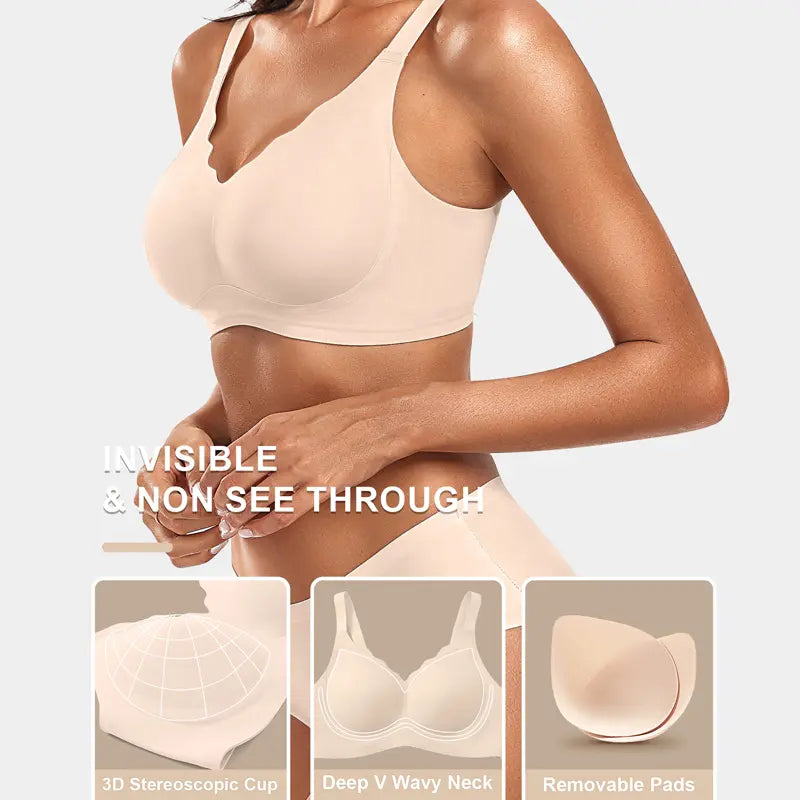 Sujetador push-up sin aros, escote en V profundo y sin costuras