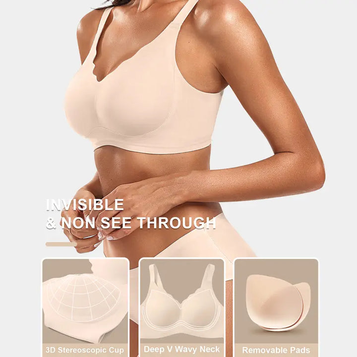 Sujetador push-up sin aros, escote en V profundo y sin costuras