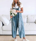 💃Limited time sale 50% OFF💓Women's Cute Casual Button Jumpsuit Ripped Denim Overalls