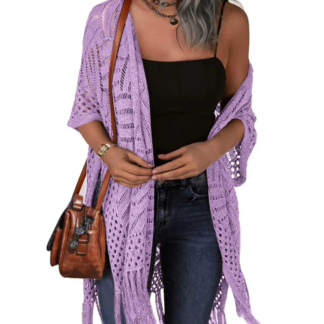 😍Women’s Oversized Knit Cardigan – Lightweight Crochet Tassel Kimono for Spring &amp; Summer 🌸