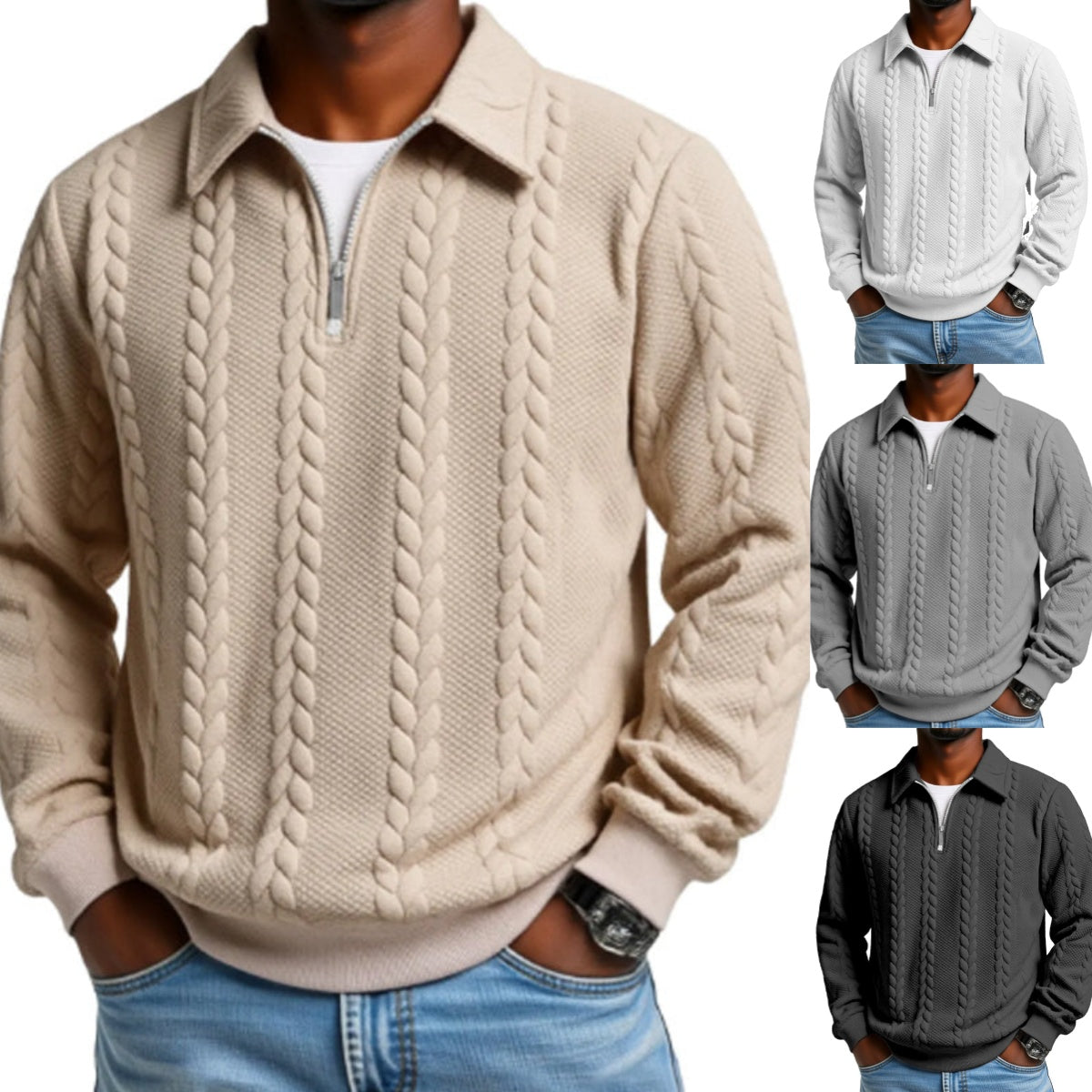🔥Men's Casual Half-Zip Cable-Knit Sweater