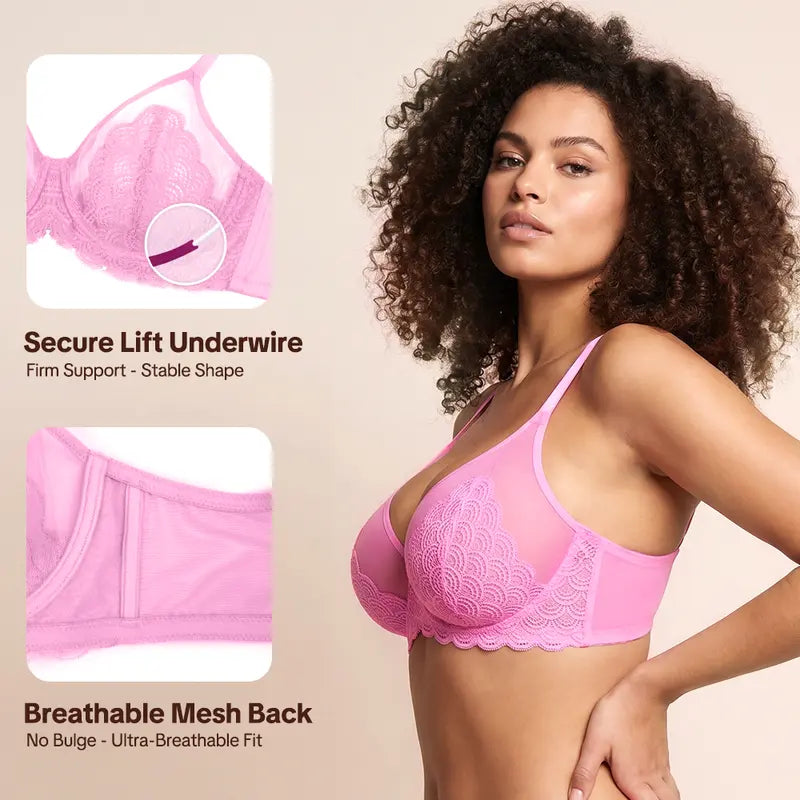 HSIA Mermaid Scales Sexy Lace Plus Size Uforet bøyle Ikke-polstret Full Dekning Minimizer BH med Ryggglatting for kvinner Stor byste