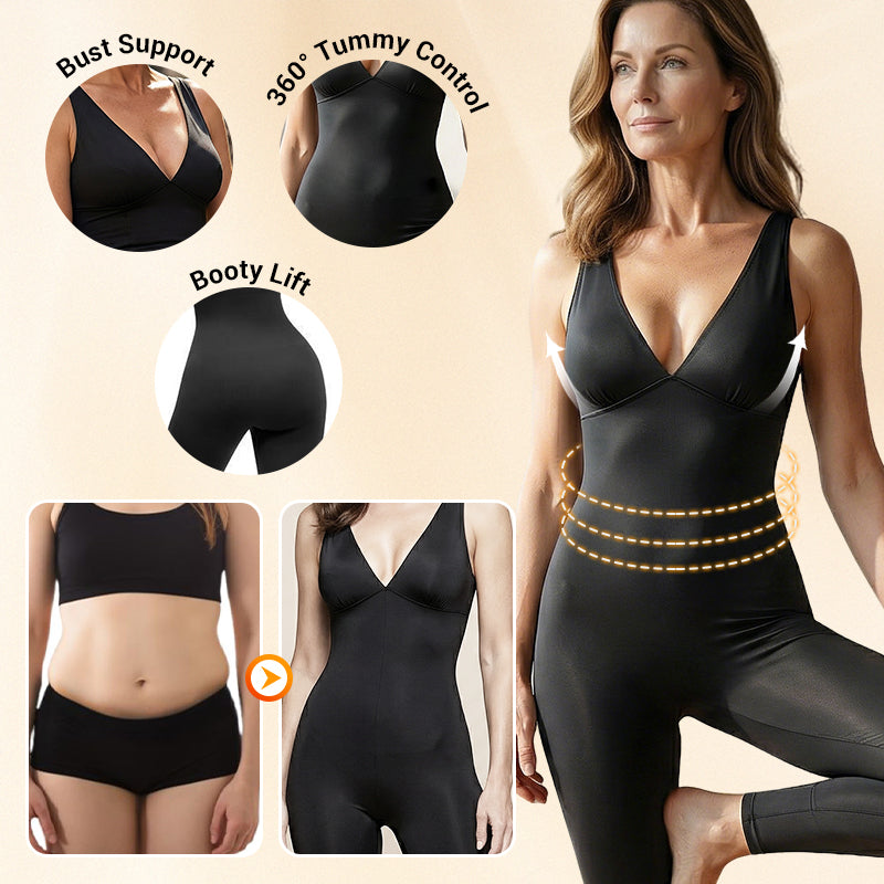 Jumpsuit met hoge stretch en V-hals