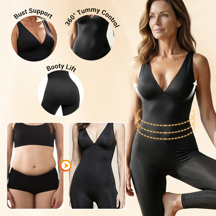 Jumpsuit met hoge stretch en V-hals
