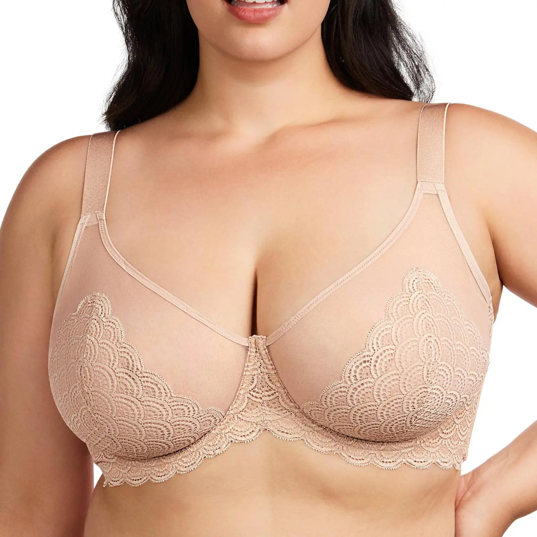 HSIA Mermaid Scales Sexy Lace Plus Size Uforet bøyle Ikke-polstret Full Dekning Minimizer BH med Ryggglatting for kvinner Stor byste