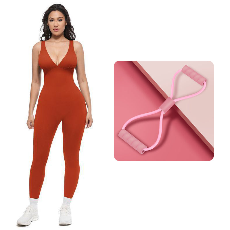 Jumpsuit met hoge stretch en V-hals