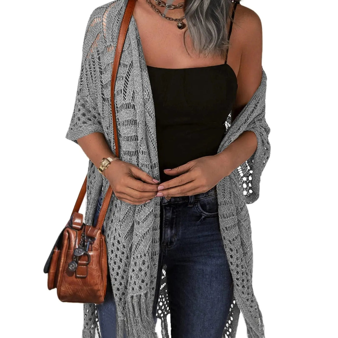 😍Women’s Oversized Knit Cardigan – Lightweight Crochet Tassel Kimono for Spring &amp; Summer 🌸