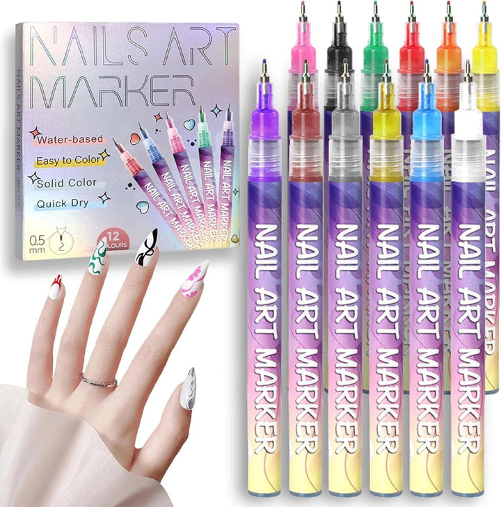 🎁Varmt salg 50 % RABATT⏳🎨12 farger neglekunstpenner sett