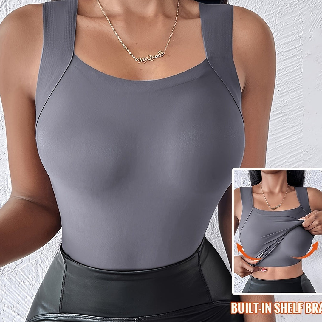 🏆 Spesialpris siste dag £14! 💐 Dame U-hals tanktopper med innebygd BH