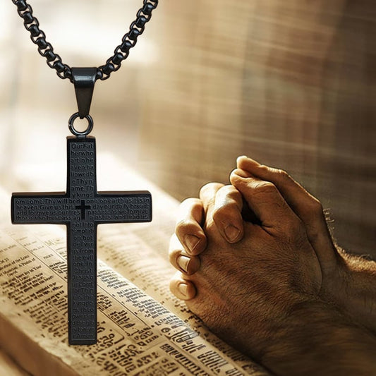 ✝️Collier croix Scribbling Notre Père 